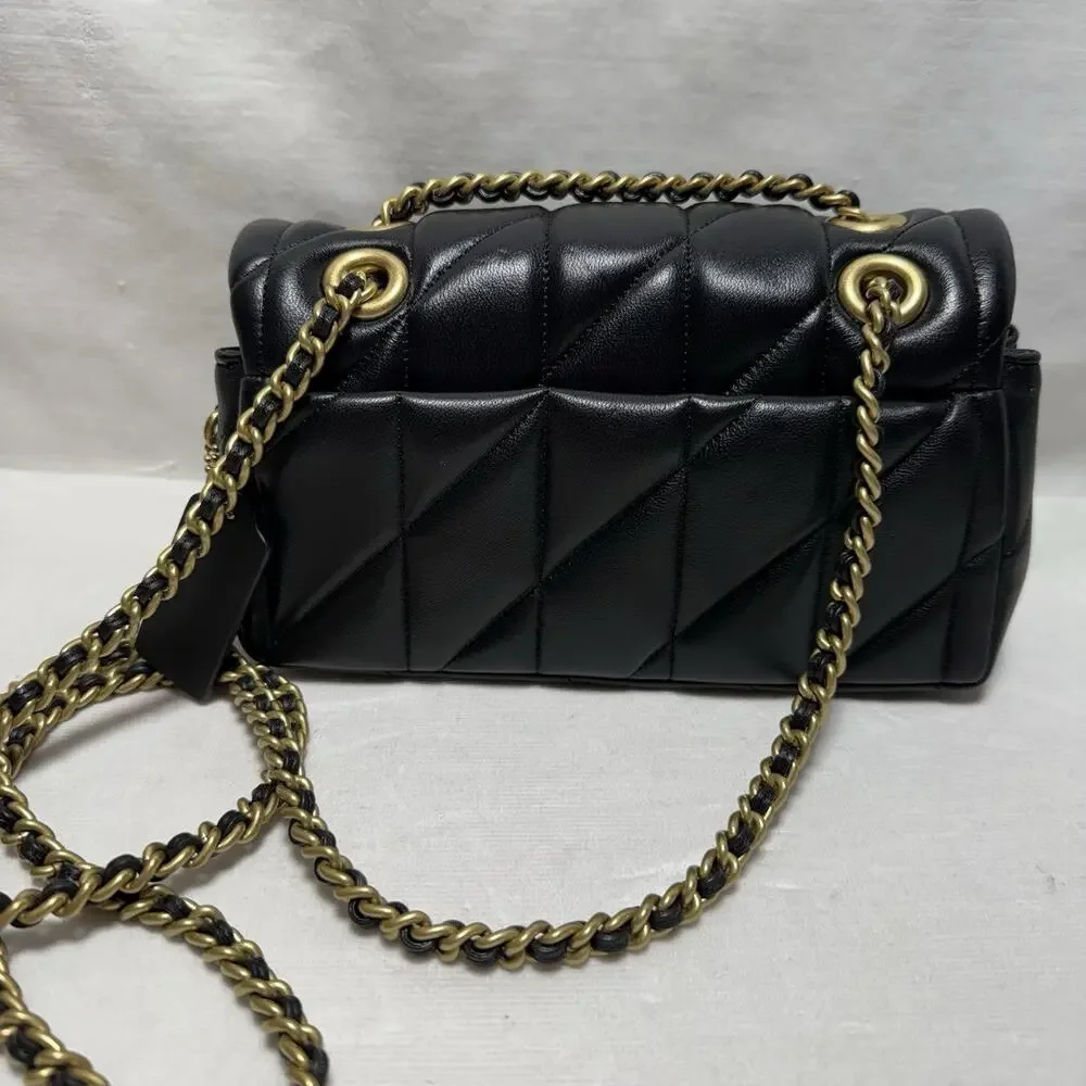 Coach Black Quilted Tabby 20 Shoulder Bag Gold Chain Strap Loose Thread See Pic